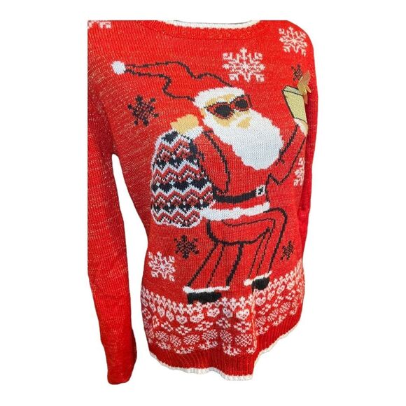 Trendy Ms. Claus Red Metallic Sparkling Christmas Sweater - Picture 9 of 9